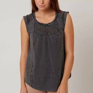 LUCKY BRAND Gray Washed Crochet Inset Sleeveless Top